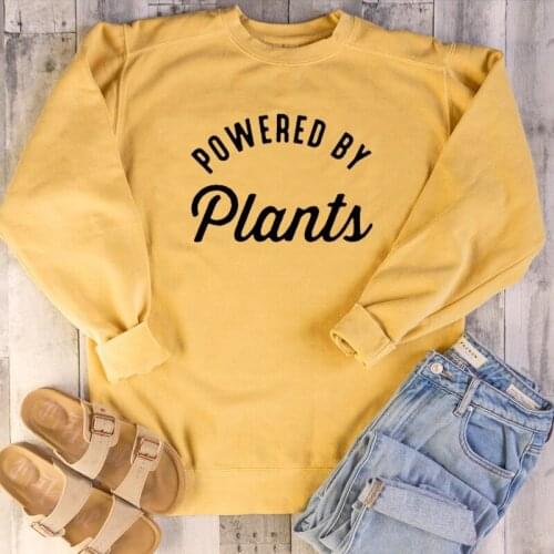 Vintage Top Powered By Plants Sweatshirt Slogan Grunge Tumblr Pullovers Harajuku Sweatshirt Women Funny Clothing