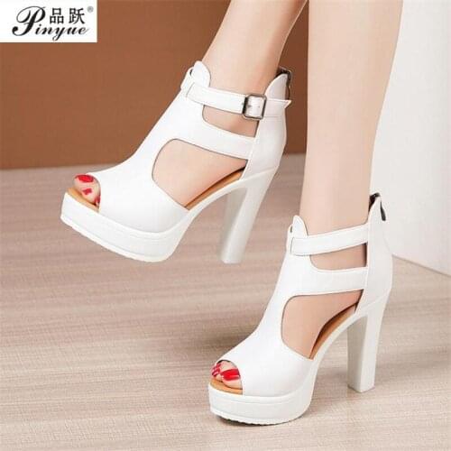 Women Classic 10cm High Heels Sandals Female Gladiator Summer Shoes Ladies Sexy Pumps Leather Office Shoes Plus Size 34--43