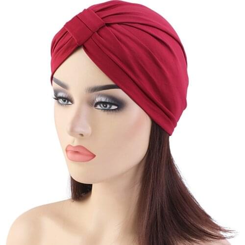 Women Solid Color Turban Cotton Stretchy Cap Headwear for Muslim Hijab