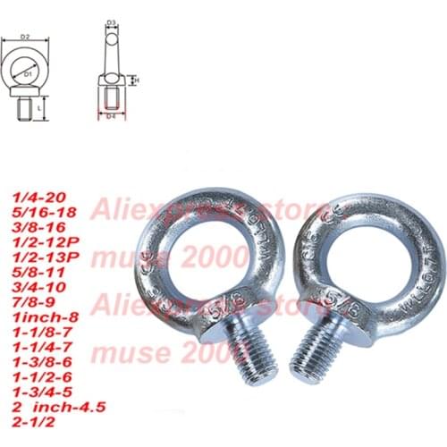 1/4 5/16 3/8 1/2 3/4 1 2 inch Steel hanging bolt eye bolt inch UNC BSW inch pitch steel eyebolt Lifting weight loading
