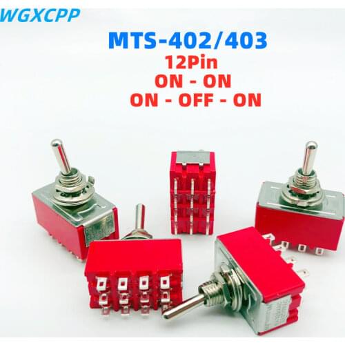 1pcs red mini 12Pin 2/3position toggle switches ON-ON DPDT mini toggle switches 6A/125V 2A/250V AC MTS-402 push button switch
