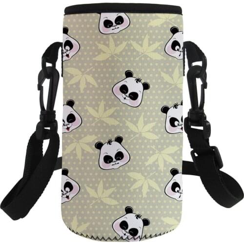 2021 Cartoon Panda Printing Outdoor Sport Water Bottle Cover Carrier Holders Insulated Neoprene Shoulder Water Bottle Pouch Bag