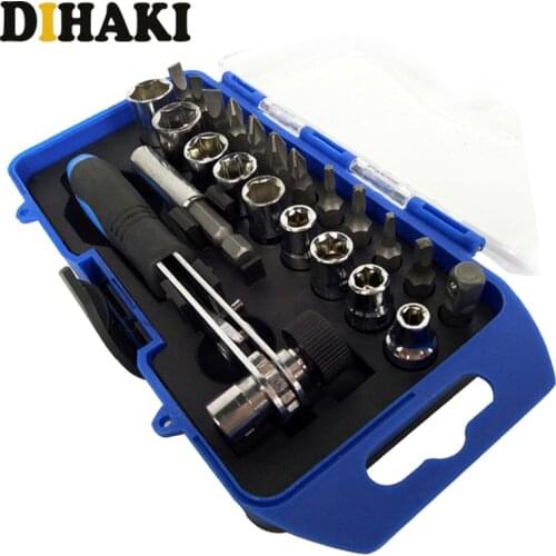 23Pcs Multifunctional Steel Ratchet Handle Wrench connector sockets screwdriver bits repair tool set for car motorcycle door