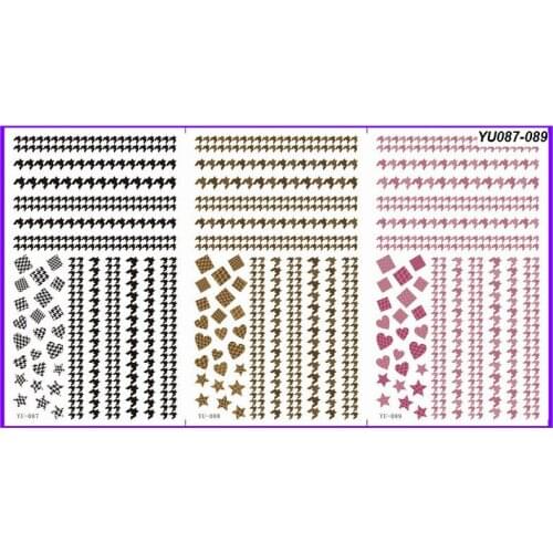 3 PACK/ LOT WATER DECAL NAIL ART NAIL STICKER HEART SQUARE STAR PLOVER LACE YU087-089