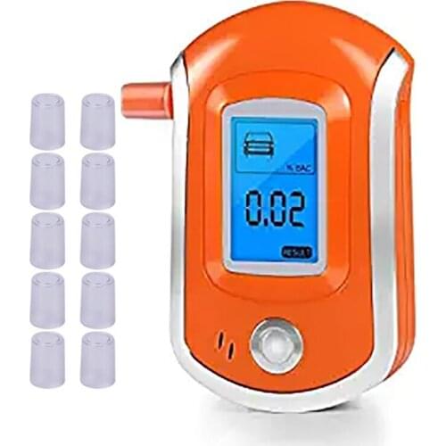 LCD Display Alcohol Tester To At6000 Ethylotest Police Digital Detector Professional and 11 pcs nozzles freeshipping