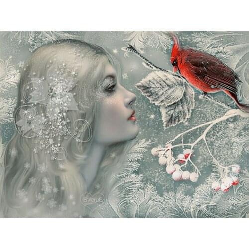 5D Diy diamond painting drill rhinestone mosaic Handmade needlework girl and red bird pictures Diamond embroidery wedding gift