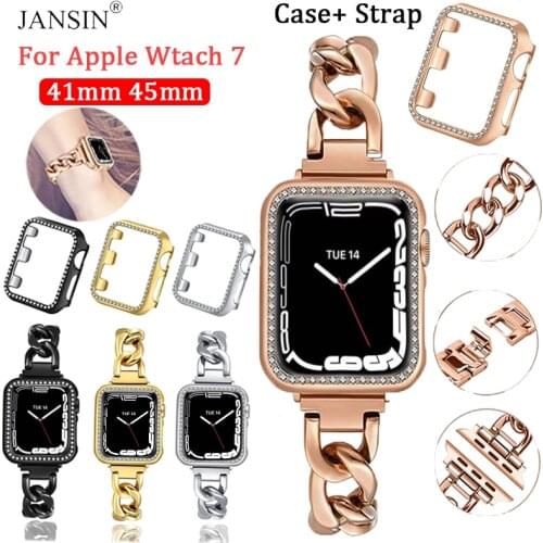 Diamond Case+Chain Link Bracelet For Apple Watch band 38mm 42mm Stainless Steel Strap For Apple Watch 6 4 SE 40mm 44mm Correa