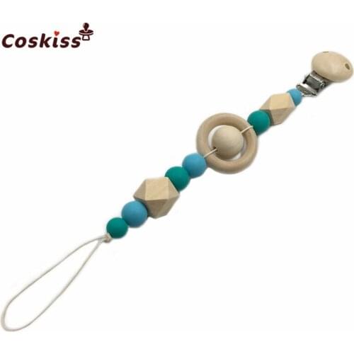 Pacifier Clip Wooden Organic and Silicone Beads Rattle Holder Chewable Baby Accessories Pendant