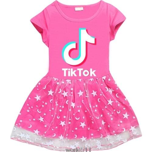 Kids Dress for Girls Short Sleeve Cartoon Birthday Party Princess Dresses Tik Tok Children Clothing Summer Kids Girls Dress