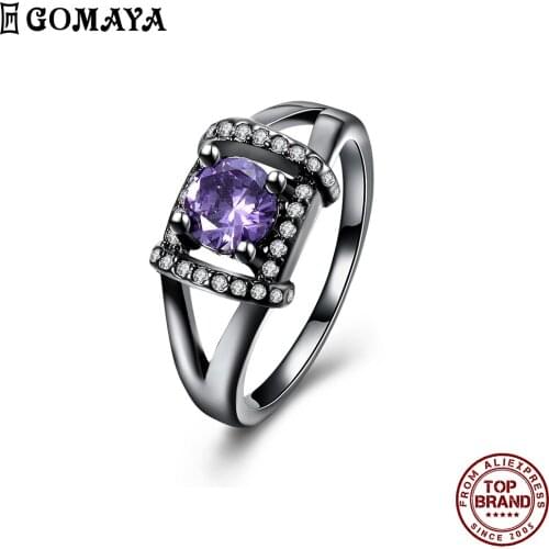 GOMAYA Purple 5A Clear Cubic Zirconia Rings For Women Romantic Elegant Finger Ring Party Birthday Festival Gift Fashion Jewelry