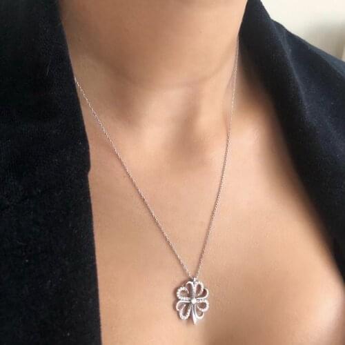 Clover 925 Sterling Silver Necklace Women Girls Gift Jewelry Accessories Fashion Handmade Elegant Chain