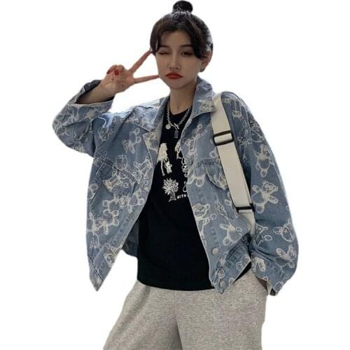 Retro Fashion Print Female Coat Korea Style Elegant Slim Women Casual Jacket 2021 New Loose Lady Fairy Cowboy Tops OK820