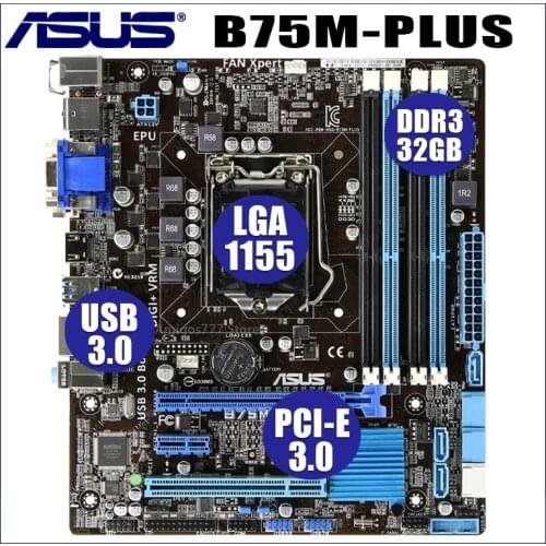 LGA 1155 Asus B75M-PLUS Motherboard DDR3 Core i7/i5/i3 32GB PCI-E 3.0 Desktop 32GB HDMI-Compatible B75 Placa-Mãe Micro ATX Used