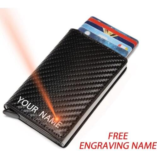 Free Engraving Name Men Credit Card Holder Carbon Fiber Women Card Wallet Small Rfid Blocking Male Purse ID Card Wallet