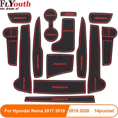 For Hyundai Reina 2017-2020 Car Anti-Slip Gate Slot Cup Mats Accessories Non-Slip Mat Car Sticker Interior Door Pad 14pcs/set