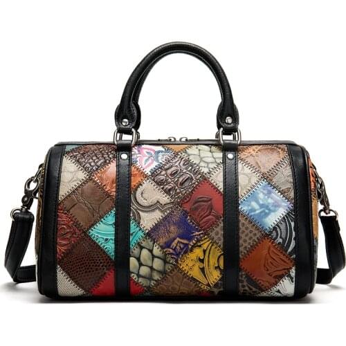 2020new Womens Bag Womens Leather Handbag First Layer Cowhide Boston Bag Stitching Pillow-type Fashion Womens Bag