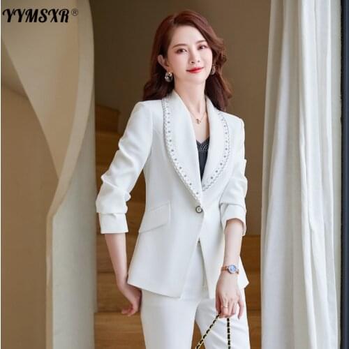 2021 New Autumn and Winter High Quality Office Suit Pants 2-piece Womens Professional Wear Casual Jacket High Waist Trousers