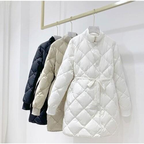 Obrix Female Down Jacket Stand Collar Zipper Fly Solid Color Warm Comfortable Coat With Belt For Women