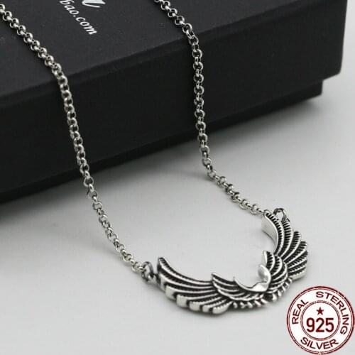 100% S925 sterling silver necklace personality fashion classic punk jewelry angel wings shape to send gifts for lovers 2018 hot