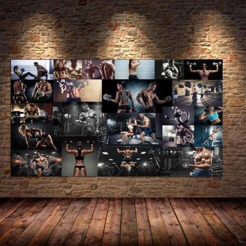 Gym Healthy Women and Men Exercise Moment Canvas Painting Poster and Murals Bodybuilding Picture for Living Room Gym Home Decor