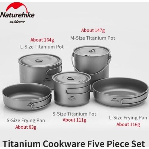 Naturehike Pure Titanium Camping Tableware Pot Pan Outdoor Portable Ultralight Cookware Equipment 0.8-1.3L Pot Travel Hiking