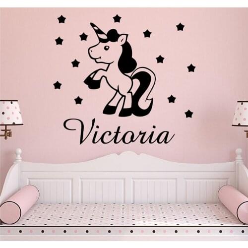 Diy Unicorn Custom Name Stickers For Girl Room Decor Wallpaper Children Room Wall Stickers Waterproof Wall Decals