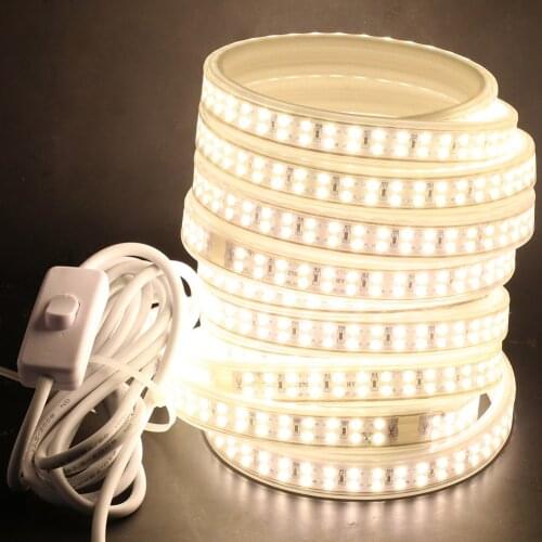 Super Bright Led Strip Light 220V 2835 208LED/M White/Warm White Waterproof Led Tape Ribbon EU Power Plug Switch with 3m Cable