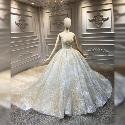 Wedding gowns 2020 Cap Sleeve Rhinestone Crystal Beads Glitter Wedding Dress