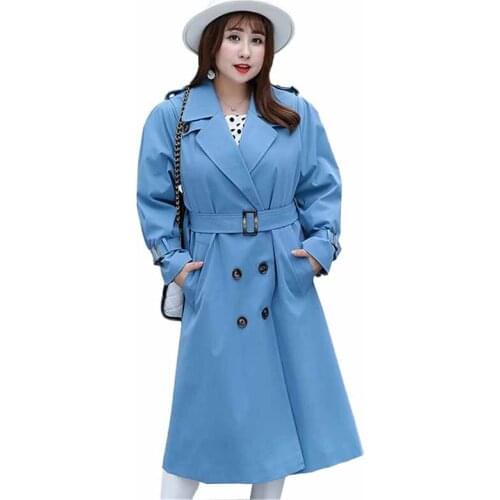 2019 Long Windbreaker Plus size XL-4XL Trench Coat Women Spring Autumn Casual Tops Female Sashes Double-breasted Outerwear G254