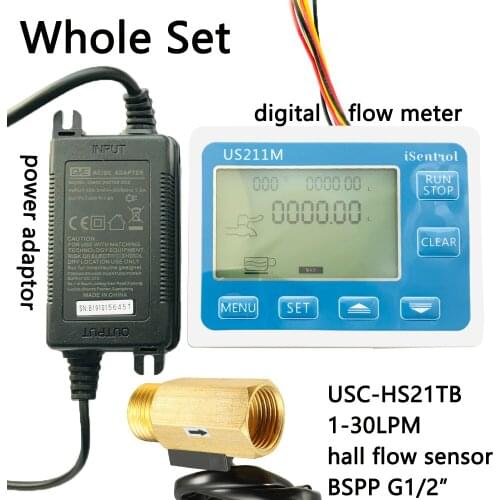 US211M Water Flow Meter Hall Water Flow Sensor Reader with Brass USC-HS21TB 1-30L/min hall water flowmeter