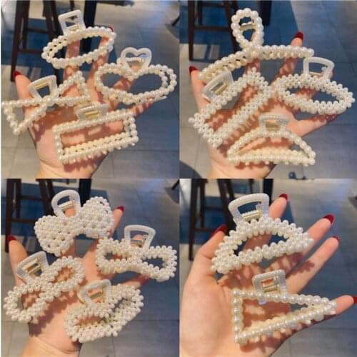 New Women Retro Elegant Full Pearls Geometric Hair Claws Sweet Headband Crab Claw Clips Girl Fahion Hairpins Hair Accessories