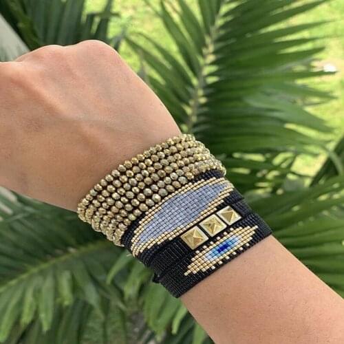 BLUESTAR Women Evil Eye Bracelet Turkish Eye Bracelet Gold Crystal Pulseras Mujer Moda Handmade Woven Bead Loom