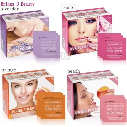 200pcs/box Easy Lacquer UV Gel Polish Remover Cleaner Wraps Soak-off Pads Orange Lavender Peach Rose Flavor Acetone Prep Pad