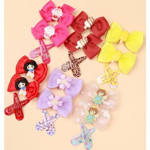 4pcs Cute Girls Hair Accessories Set 2.36 Inches Bows Cartoon Animal Candy Hair Clips Kids angel Barrettes Snap Hairpins