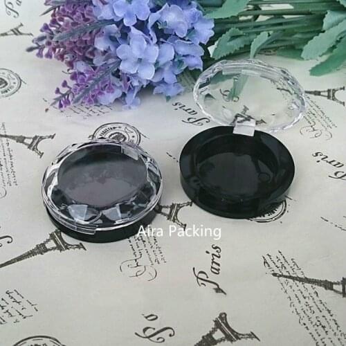 50pcs/100pcs/Lot Plastic Round Eyeshadow Powder Case with Diamond Shape Flip Cap, Clear n Black Blusher Refillable Box/Palettes