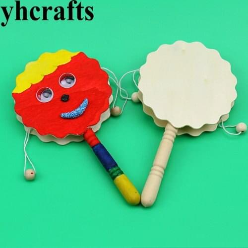 6PCS/LOT.Paint unfinished woodrattle-drum Baby rattle DIY wood toy kids toys Early educational toys Kindergarten crafts Handy