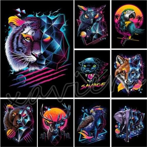 Xaviera 5D Diy Diamond Painting Color Animal Wolf Lion Tiger Owl Cross Stitch Kit Full Drill Mosaic Embroidery Home Decor Crafts