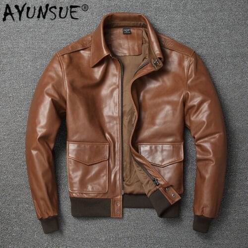 AYUNSUE Genuine Leather Jacket Men Clothes 2020 Cowhide Leather Coat Motorcycle Jacket Short Plus Size Mens Leather Jackets KJ