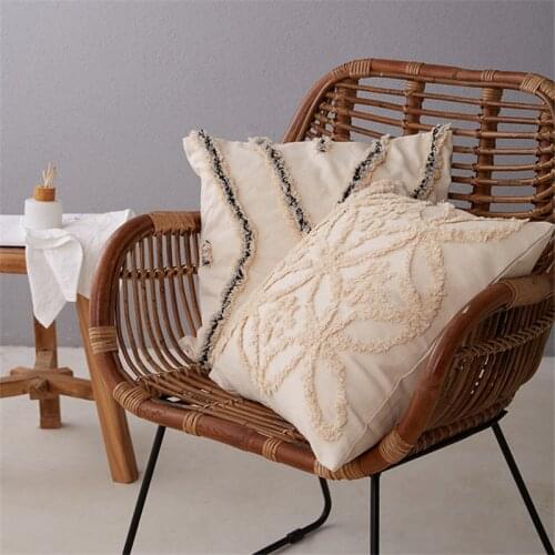 Moroccan Style Beige Cushion Cover Cotton Vintage Floral Pillow Cover 45X45cm Bed Sofa Home Decorative Throw Pillows Funda Cojin