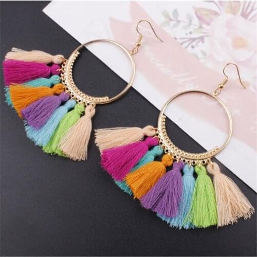 Bohemian Tassel Earrings Ethnic Circle Drop Earring for Women Girls Heart Hoop Ear Jewelry Fashion Jewelry Big Earring 2018