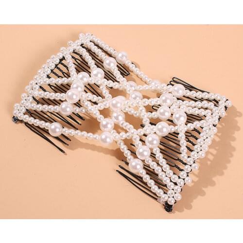Big Small Pearl Magic Hair Claw Fancy Clip Combs Beads Stretch Double Side Bun Maker French Twist Holder Women Hair Accessories