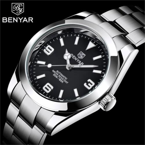 Benier Top Brand Luxury Mens Automatic Mechanical Watch Stainless Steel Waterproof Watch Sports Military Watches Reloj Hombre