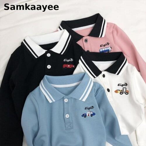 0-7y Kids Polo Shirts Spring Autumn Baby Girls Boys Tops Tees Clothing Long Sleeve Cartoon Turn-Down Collar Childrens Clothes 3