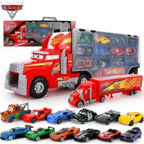 Disney Pixar Cars 3 Lightning McQueen Jackson 2Pcs Mack Big Truck With 12Pcs Metal Diecasts Car Children Birthday Gift Toys Set