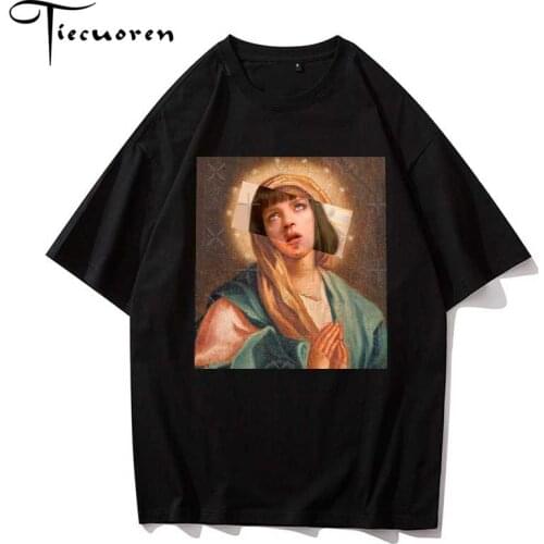 Virgin Mary Mens T-Shirts Funny Printed Half Sleeve Tshirts Summer Hip Hop Casual Cotton Tops Tees Streetwear wholesale clothes