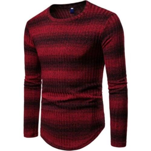 T-Shirts 2018 New Brand Men Slim Fit Stripe Autumn Casual Long Sleeve O-Neck Pullover Knit Jumper Top T-Shirts