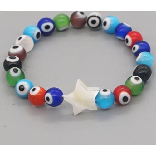 Go2Boho Turkish Evil Eye Beaded Bracelets Shell Star Charms Bracelet For Women Gift Multicolor Glass Greek Eye Lucky Jewelry