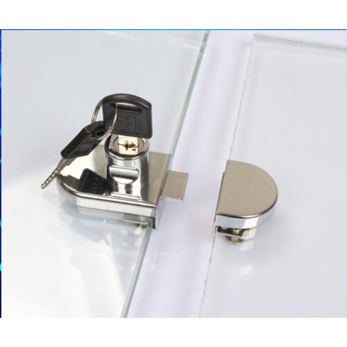 Hot,Glass display cabinet/Showcase locks, Zinc Alloy,5-8mm glass, single/Double door,No need drilling,easy to install