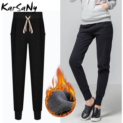 KarSaNy Fleece Warm Pants Women Plus Size Winter Harem Thick Trousers Women Pants Winter High Waist Loose Velvet Sweatpants