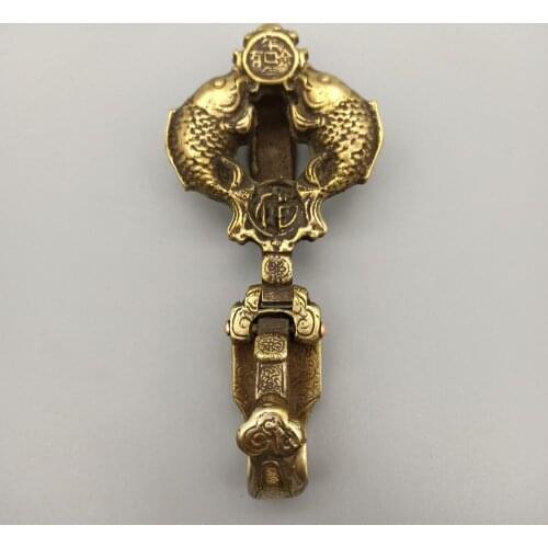 China Collection Brass Sculpture Every Year Make A Fortune Double Fish Buddha Belt Buckle Metal Crafts Home Decoration#2